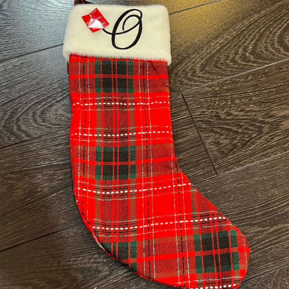LETTER O WONDERSHOP TARGET Plaid RED CHRISTMAS STOCKING MONOGRAM RED 18